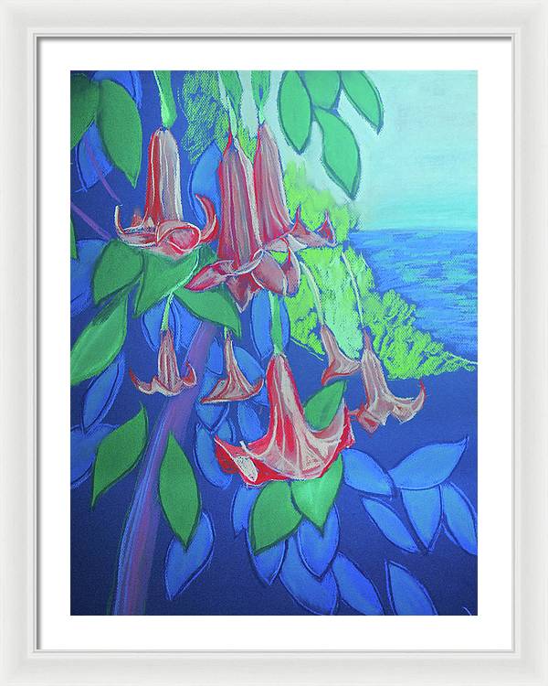 Pink Angels Trumpet Flowers Pastel - Framed Print