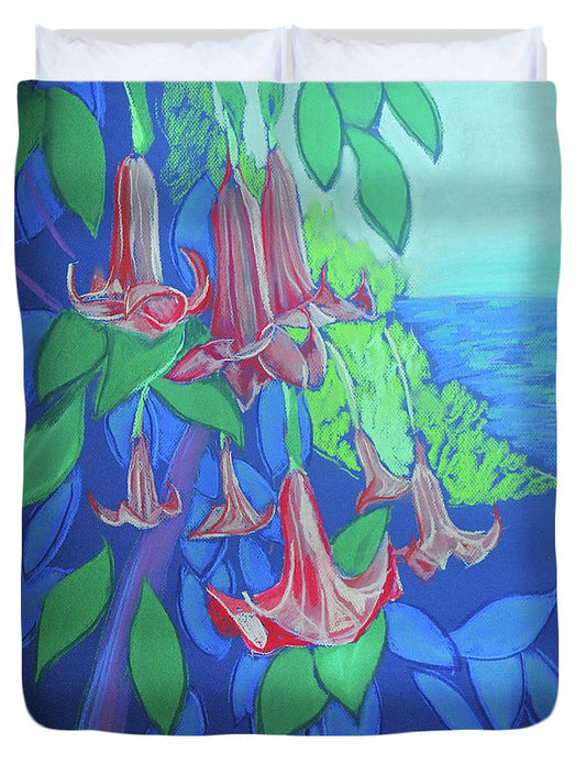 Pink Angels Trumpet Flowers Pastel - Duvet Cover