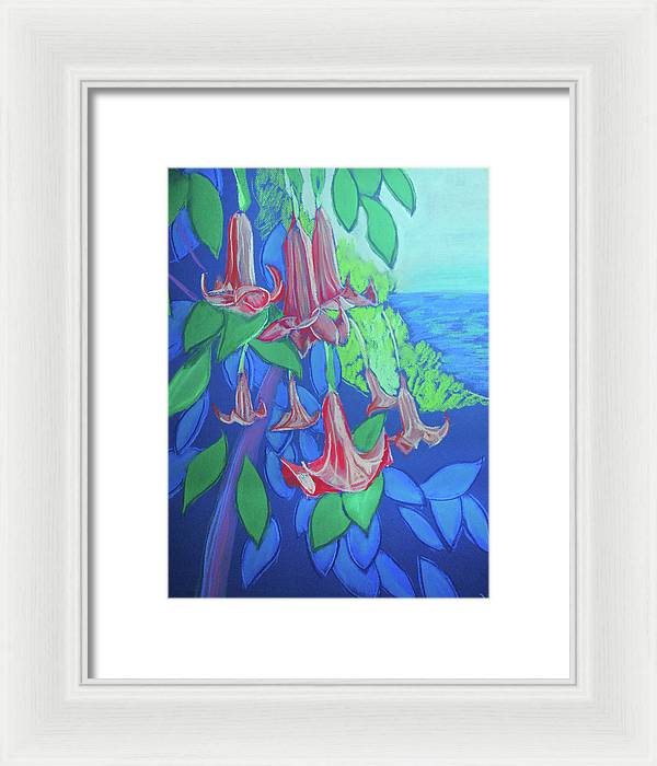Pink Angels Trumpet Flowers Pastel - Framed Print