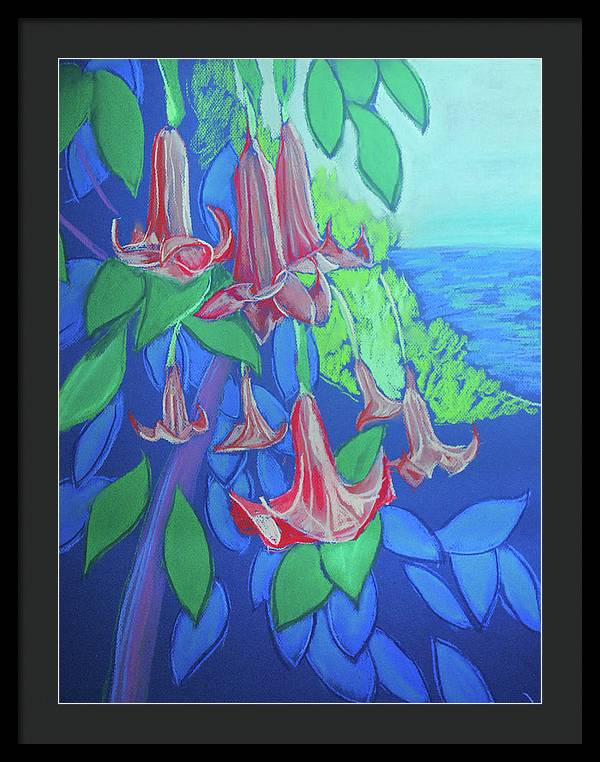 Pink Angels Trumpet Flowers Pastel - Framed Print