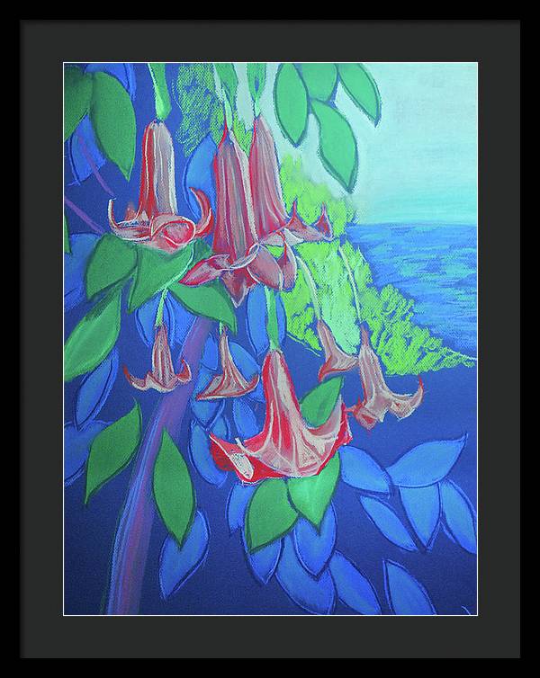 Pink Angels Trumpet Flowers Pastel - Framed Print