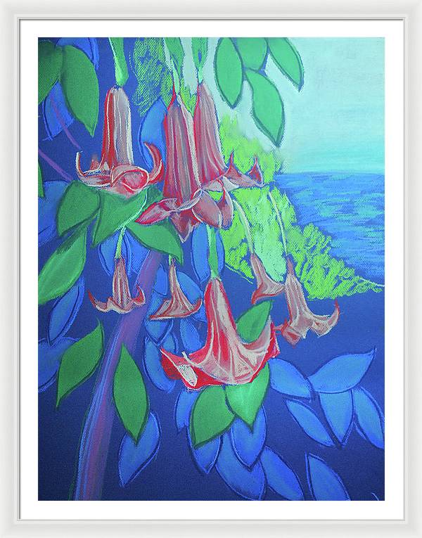 Pink Angels Trumpet Flowers Pastel - Framed Print