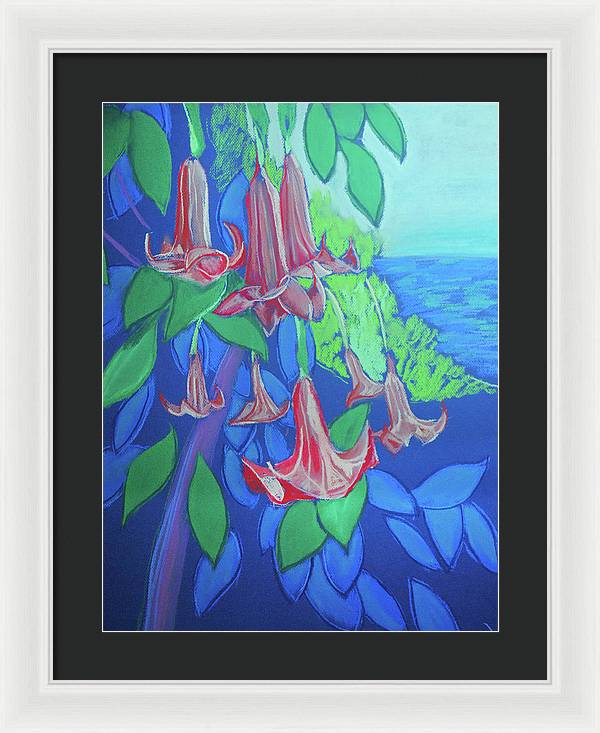Pink Angels Trumpet Flowers Pastel - Framed Print