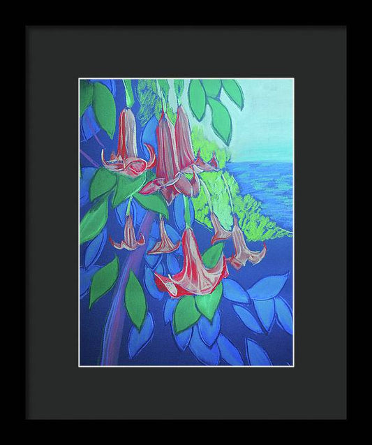 Pink Angels Trumpet Flowers Pastel - Framed Print