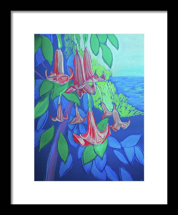 Pink Angels Trumpet Flowers Pastel - Framed Print