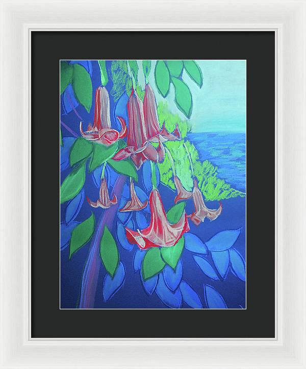Pink Angels Trumpet Flowers Pastel - Framed Print