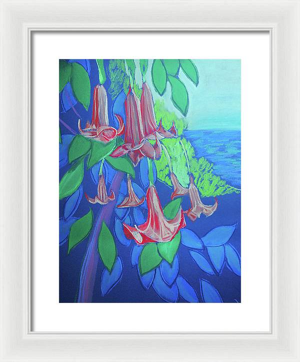 Pink Angels Trumpet Flowers Pastel - Framed Print