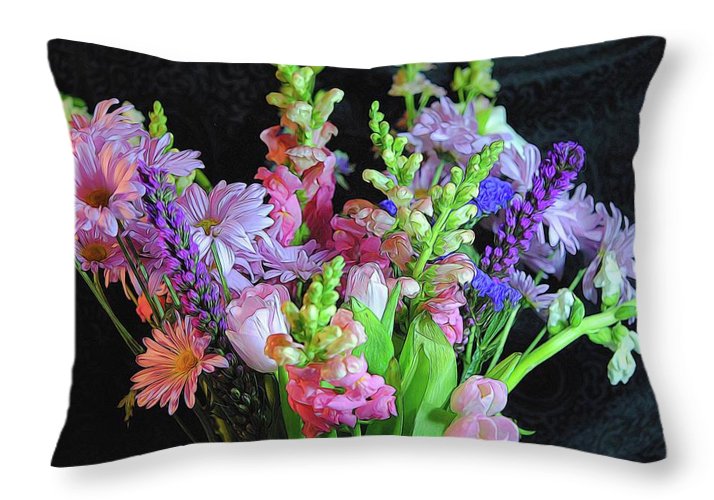 Pink Flower Bouquet - Throw Pillow