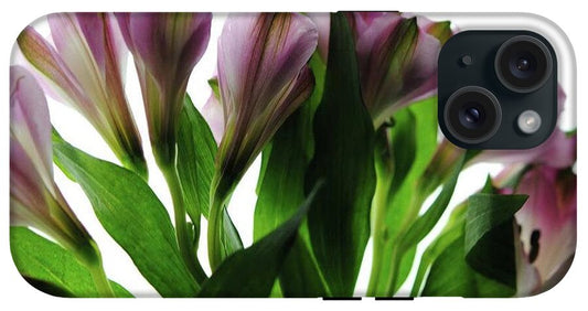 Pink Flowers Green Stems - Phone Case