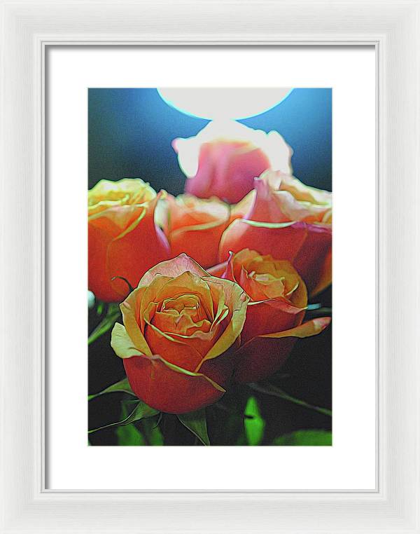 Pinki and Orange Rose Bouquet With Light - Framed Print