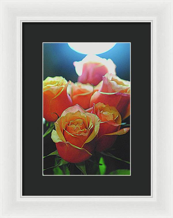 Pinki and Orange Rose Bouquet With Light - Framed Print