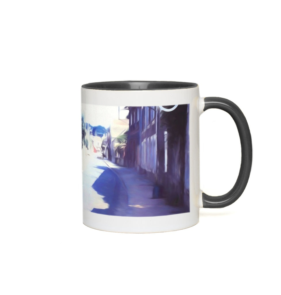 Vintage Travel Blue Car On The Street Accent Mugs