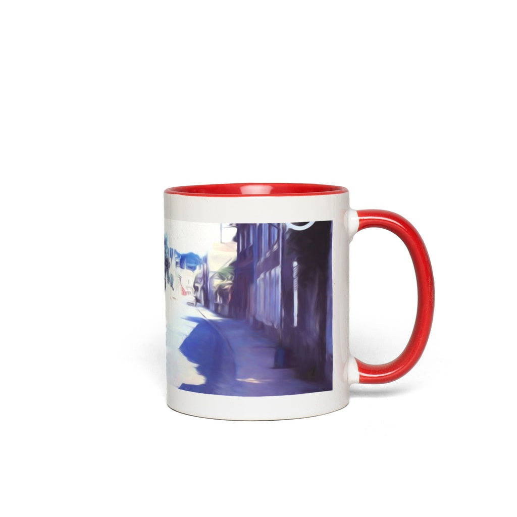 Vintage Travel Blue Car On The Street Accent Mugs