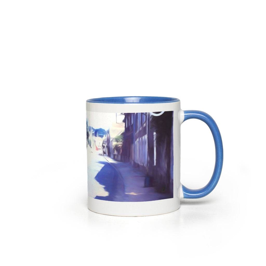 Vintage Travel Blue Car On The Street Accent Mugs