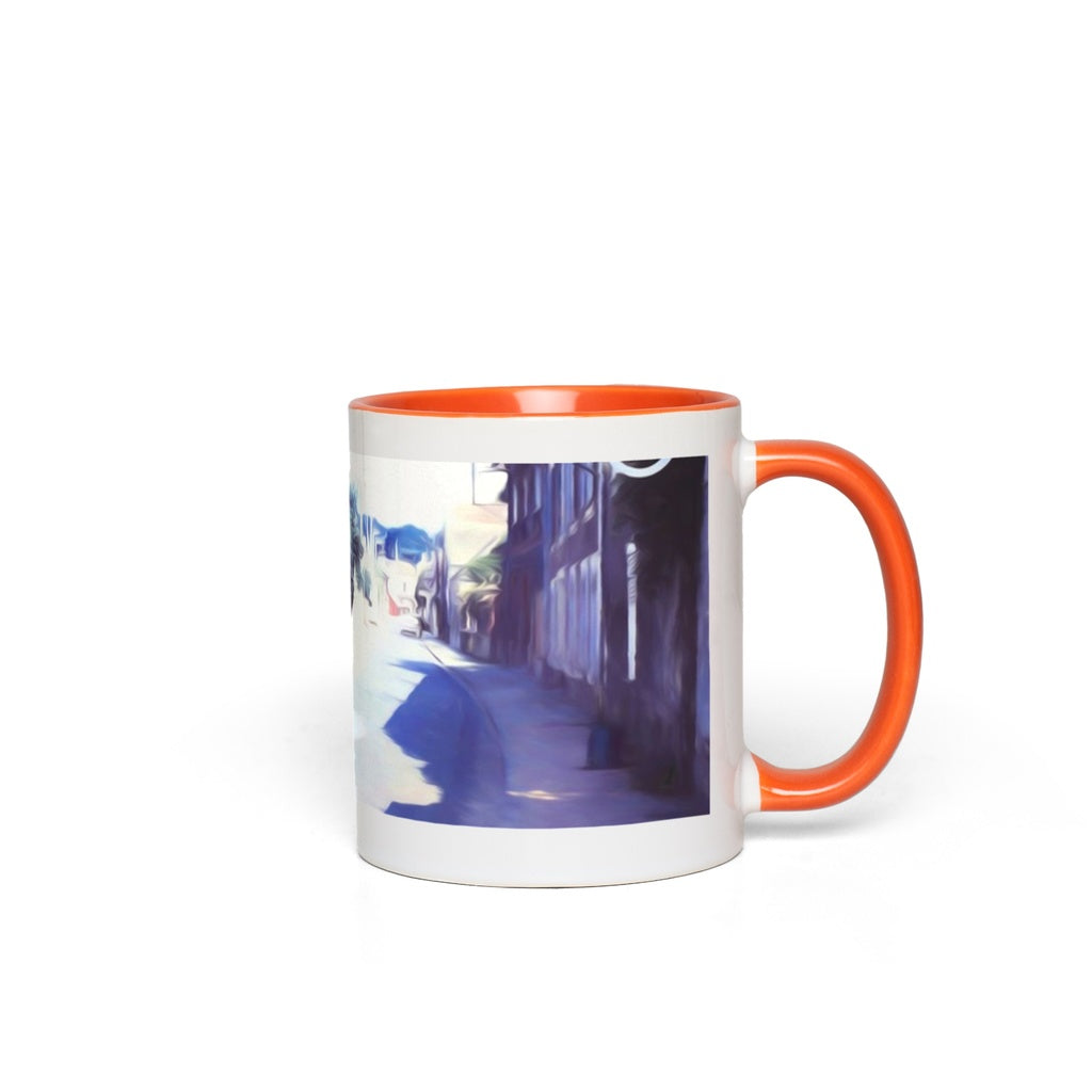 Vintage Travel Blue Car On The Street Accent Mugs