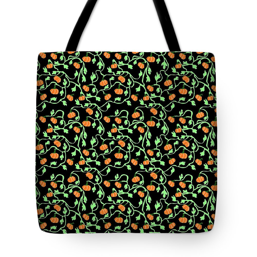 Pumpkins and Vines on Black - Tote Bag