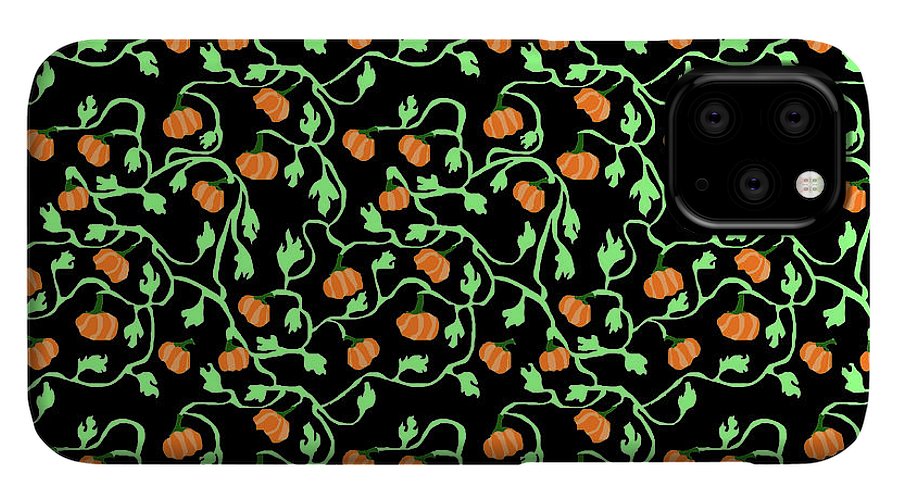 Pumpkins and Vines on Black - Phone Case