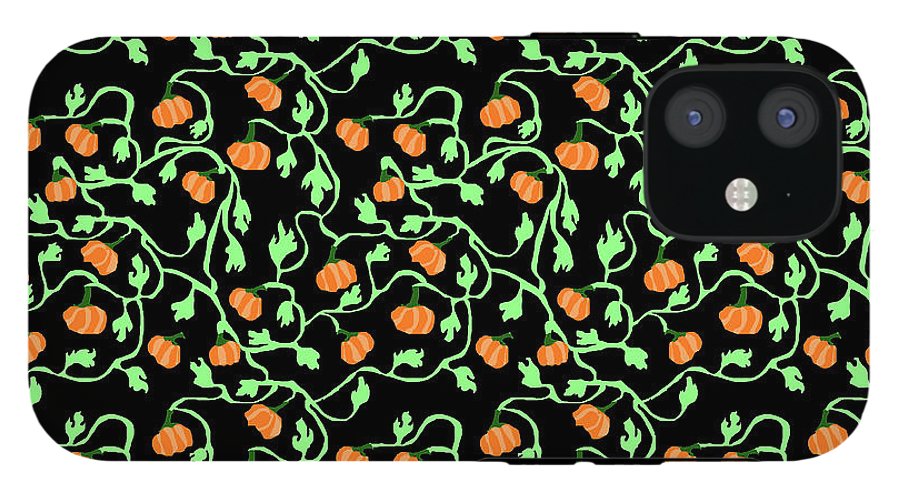 Pumpkins and Vines on Black - Phone Case