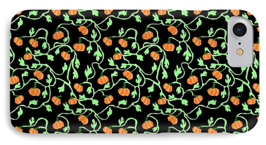 Pumpkins and Vines on Black - Phone Case