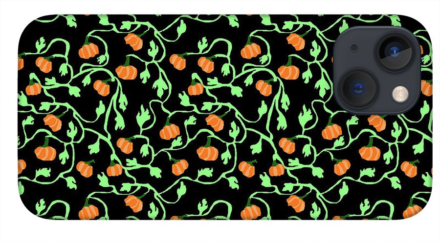 Pumpkins and Vines on Black - Phone Case