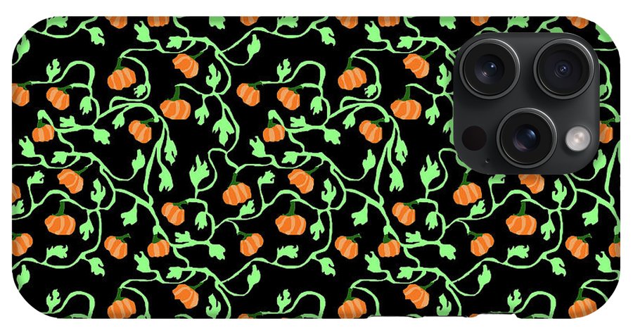 Pumpkins and Vines on Black - Phone Case