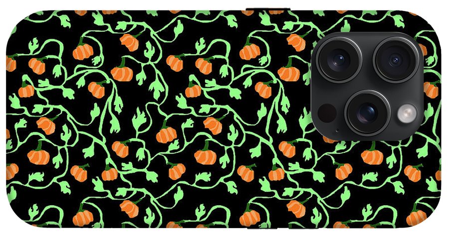 Pumpkins and Vines on Black - Phone Case