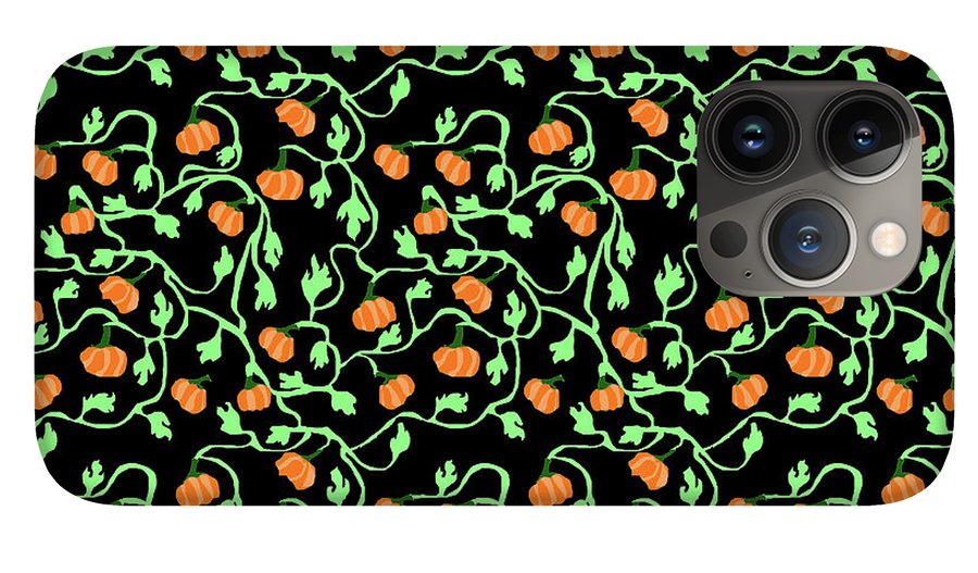 Pumpkins and Vines on Black - Phone Case