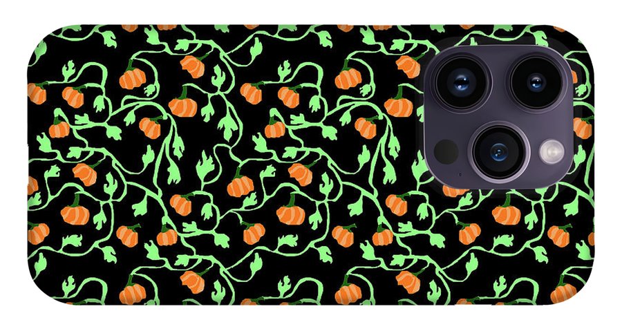 Pumpkins and Vines on Black - Phone Case