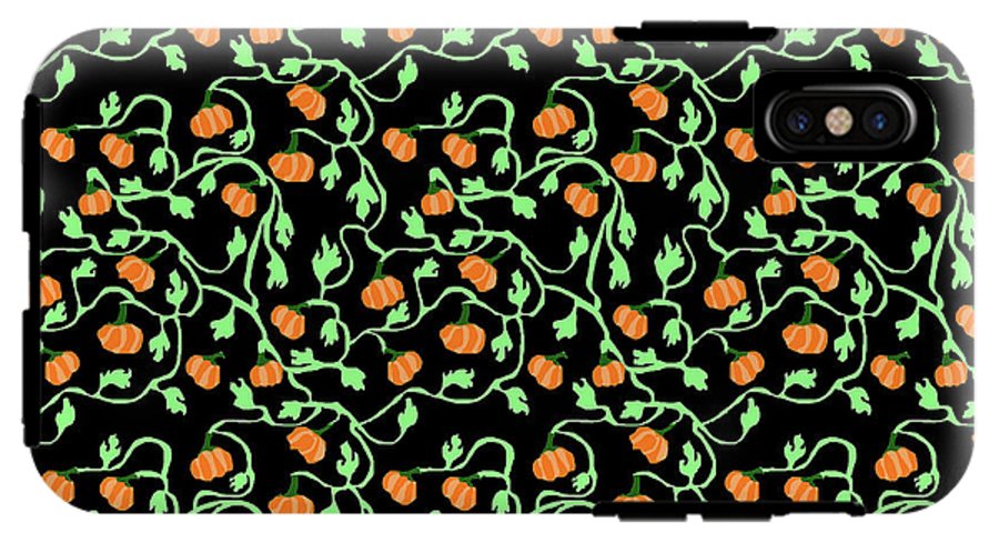 Pumpkins and Vines on Black - Phone Case
