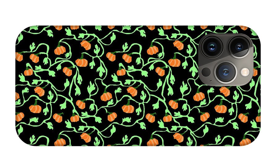 Pumpkins and Vines on Black - Phone Case