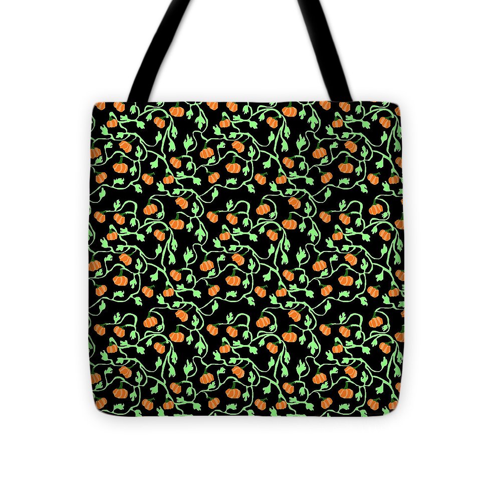 Pumpkins and Vines on Black - Tote Bag