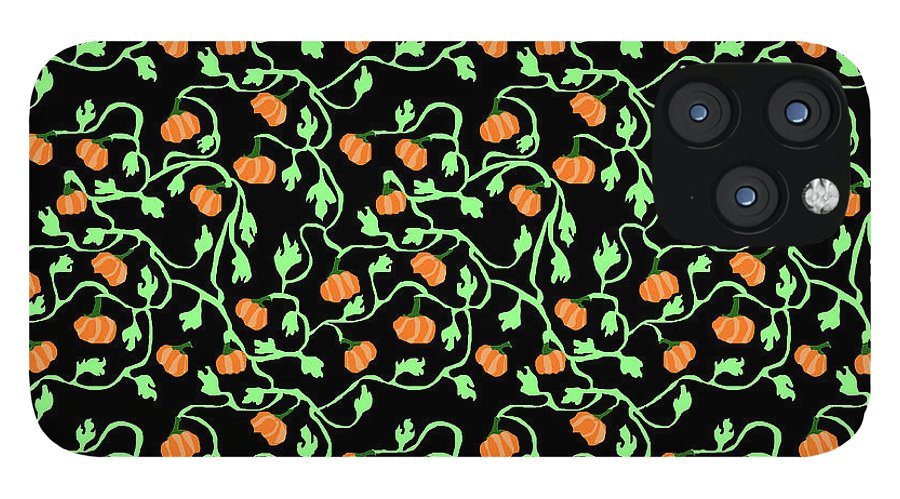 Pumpkins and Vines on Black - Phone Case