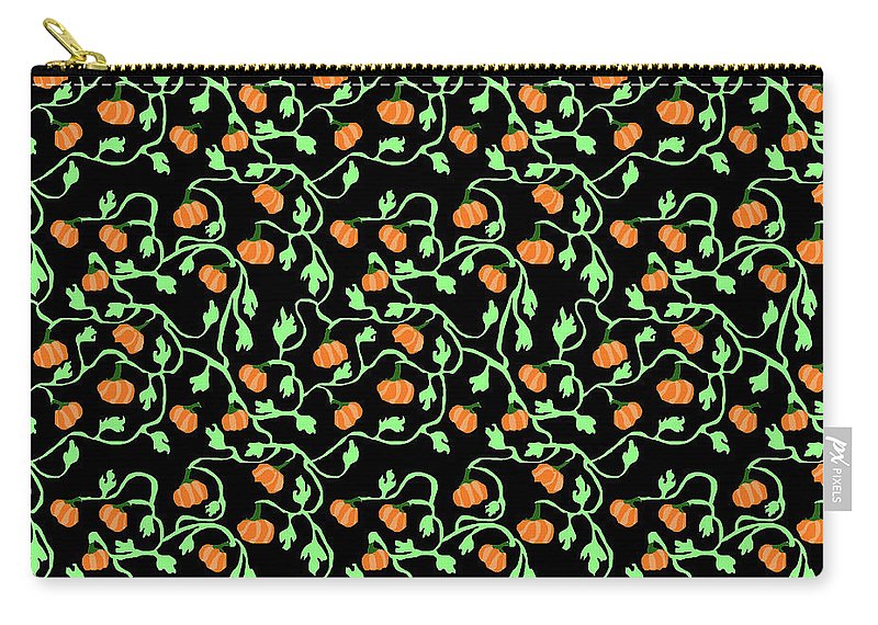 Pumpkins and Vines on Black - Carry-All Pouch
