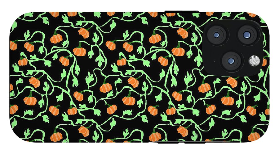 Pumpkins and Vines on Black - Phone Case