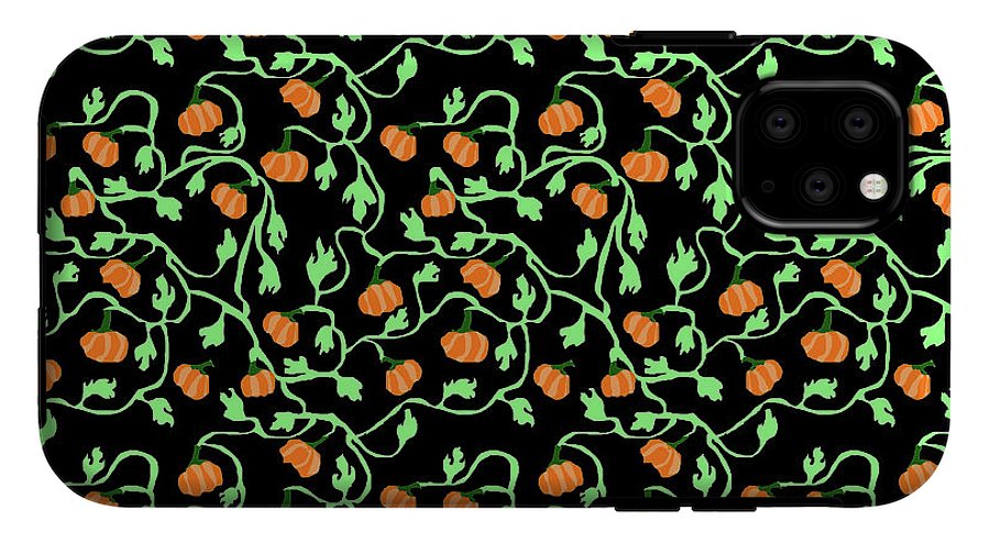 Pumpkins and Vines on Black - Phone Case
