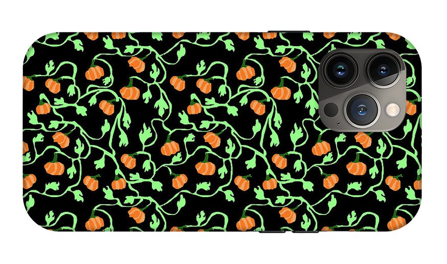 Pumpkins and Vines on Black - Phone Case