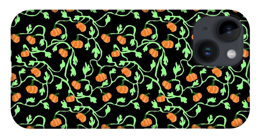 Pumpkins and Vines on Black - Phone Case