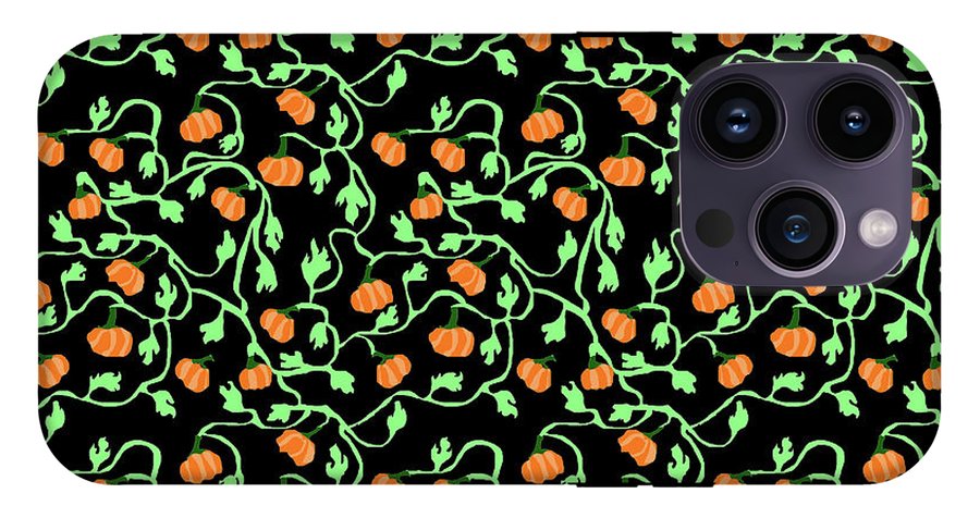 Pumpkins and Vines on Black - Phone Case