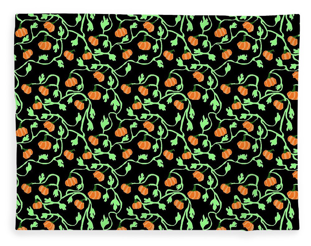 Pumpkins and Vines on Black - Blanket