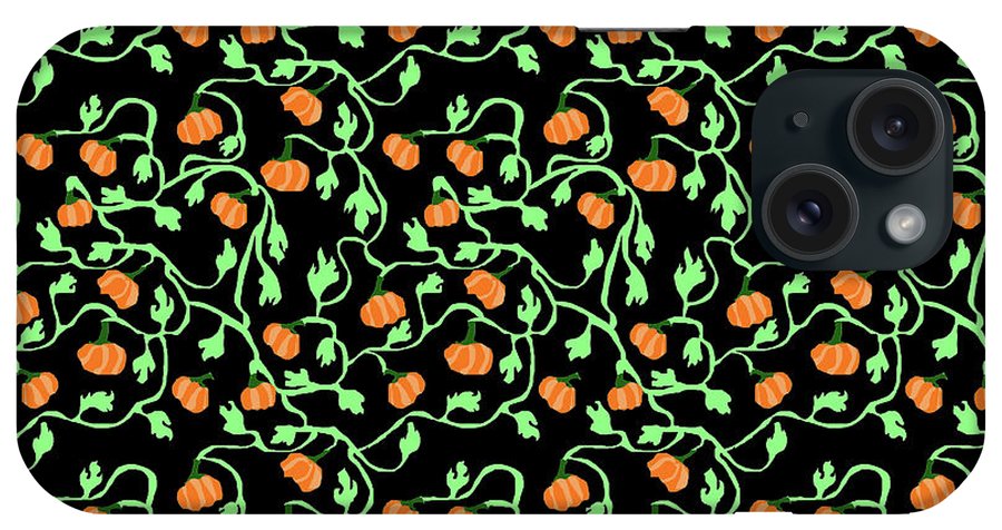 Pumpkins and Vines on Black - Phone Case
