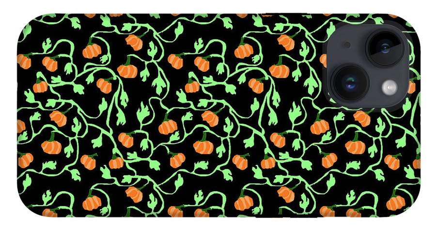 Pumpkins and Vines on Black - Phone Case