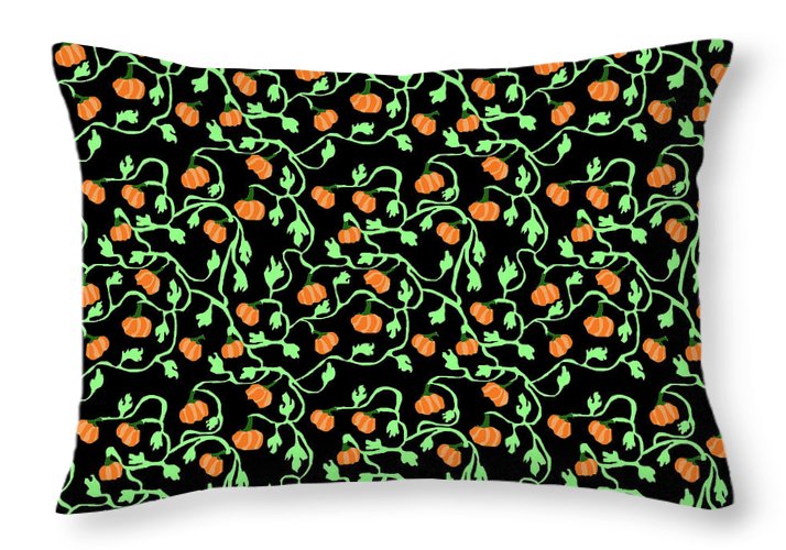 Pumpkins and Vines on Black - Throw Pillow