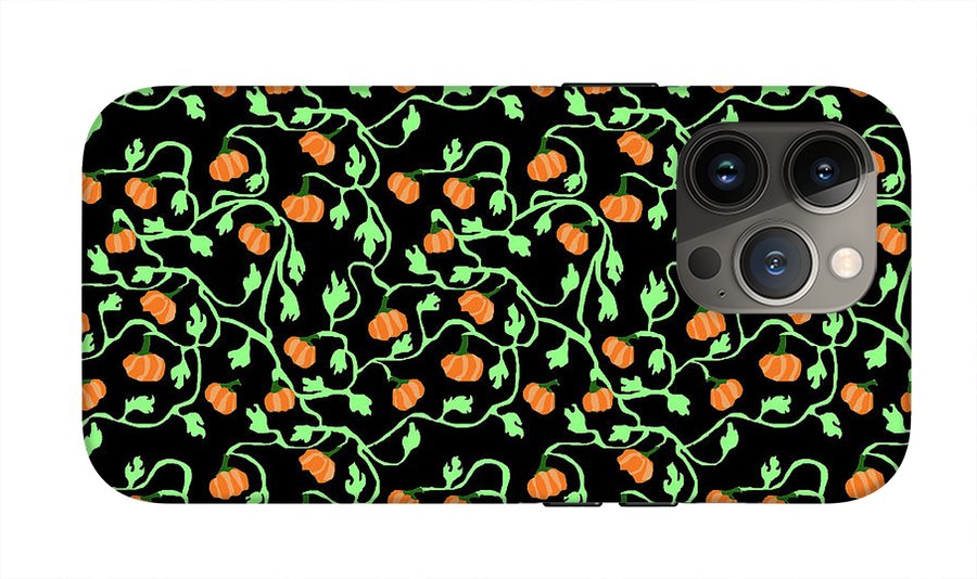 Pumpkins and Vines on Black - Phone Case
