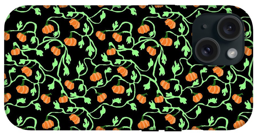 Pumpkins and Vines on Black - Phone Case