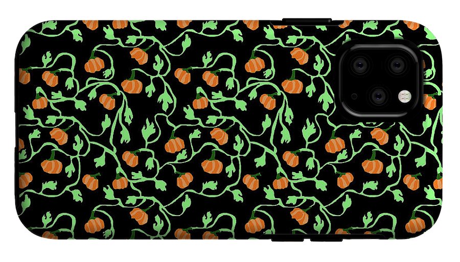 Pumpkins and Vines on Black - Phone Case