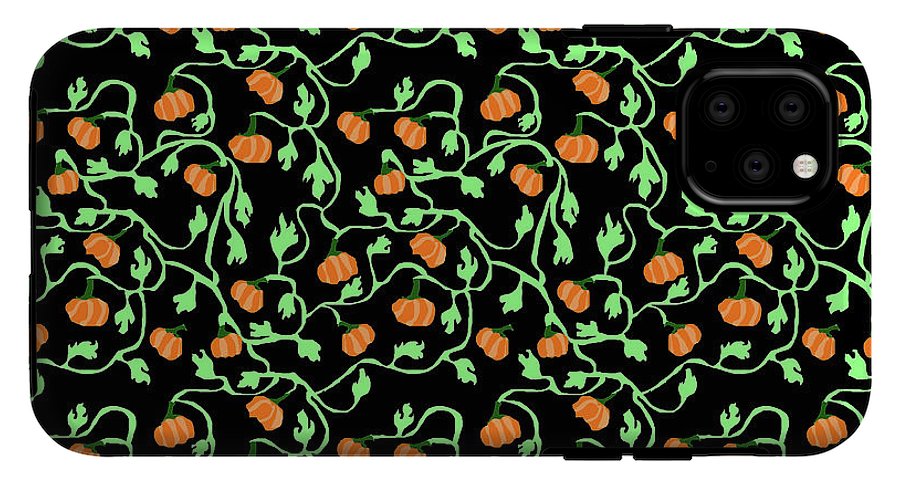 Pumpkins and Vines on Black - Phone Case