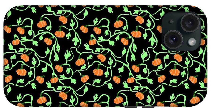 Pumpkins and Vines on Black - Phone Case