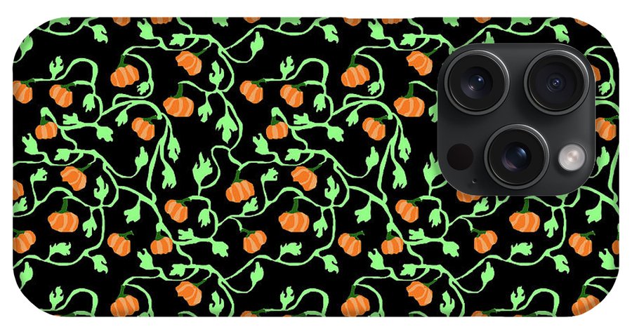 Pumpkins and Vines on Black - Phone Case