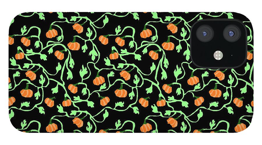 Pumpkins and Vines on Black - Phone Case