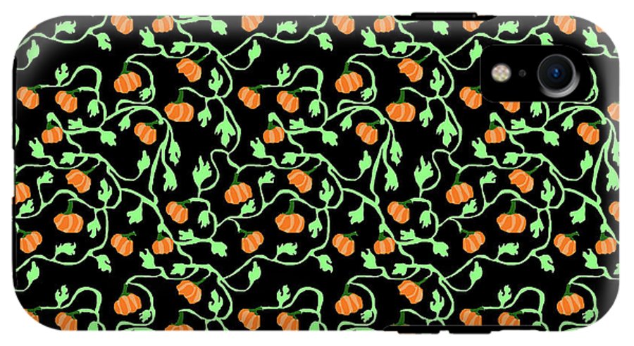 Pumpkins and Vines on Black - Phone Case